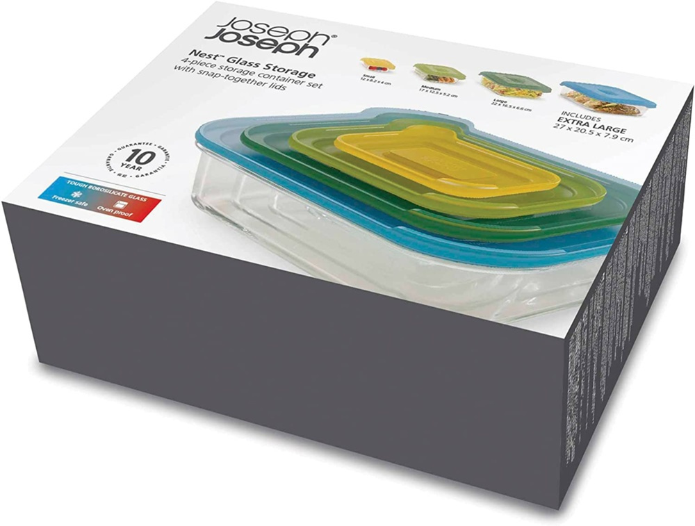 Lunch boxes, Set with 4, NEST GLASS CONTAINERS, Large, Joseph Joseph, Assorted in the group Storage / Kitchen storage at SmartaSaker.se (42200)