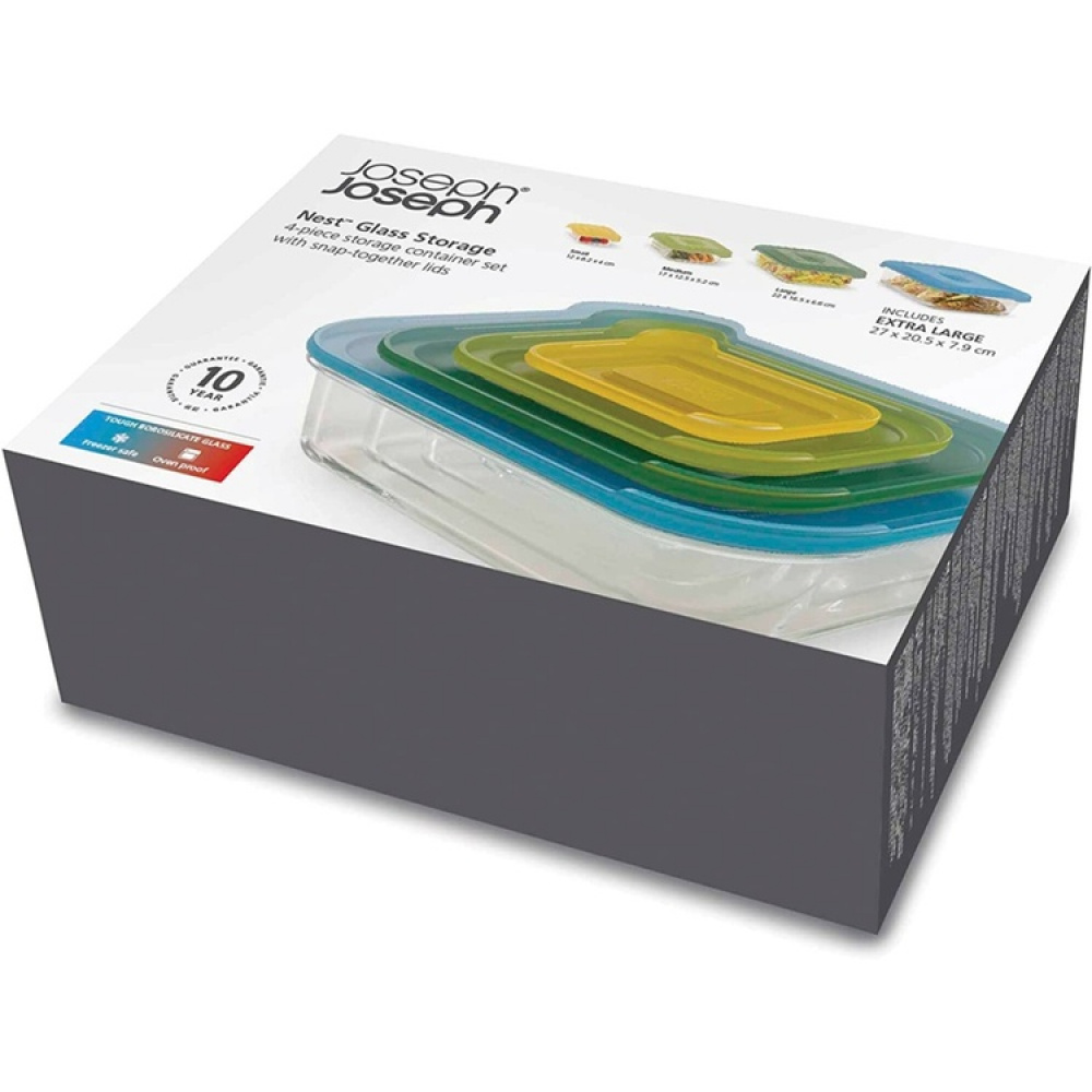 Lunch boxes, Set with 4, NEST GLASS CONTAINERS, Large, Joseph Joseph, Assorted in the group Storage / Kitchen storage / Food containers / Glass lunch boxes at SmartaSaker.se (42200)