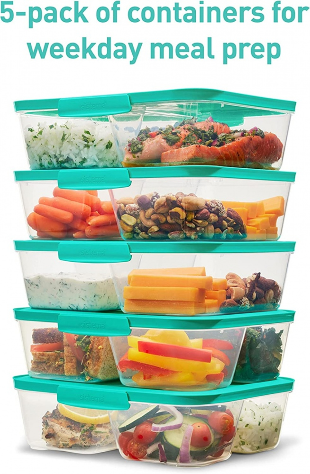 Food Storage boxes, 3 Compartments, Set of 5, SISTEMA NEST IT LARGE, 24x 19,5 x H 6,5 cm, Clear / Green in the group Storage / Kitchen storage / Food containers / Plastic at SmartaSaker.se (42201)