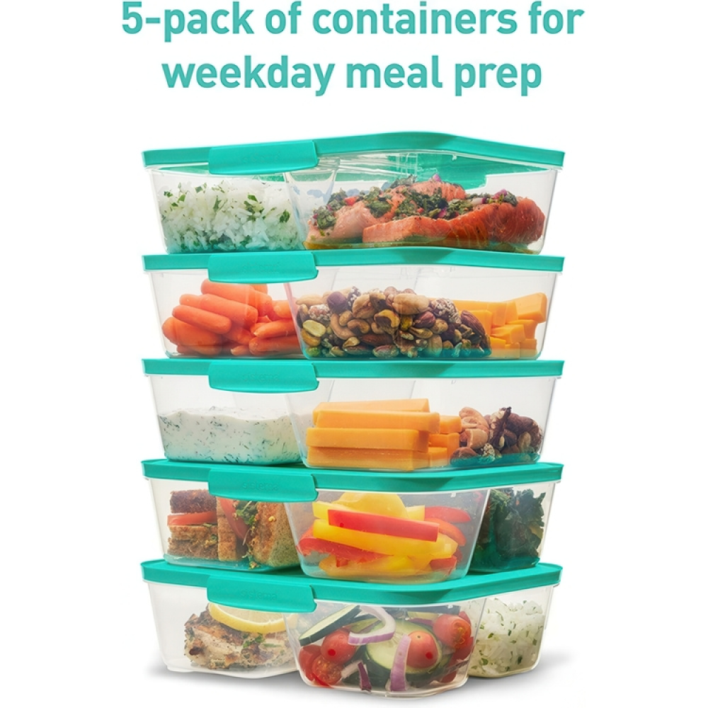 Food Storage boxes, 3 Compartments, Set of 5, SISTEMA NEST IT LARGE, 24x 19,5 x H 6,5 cm, Clear / Green in the group Storage / Kitchen storage / Food containers / Plastic lunch boxes at SmartaSaker.se (42201)