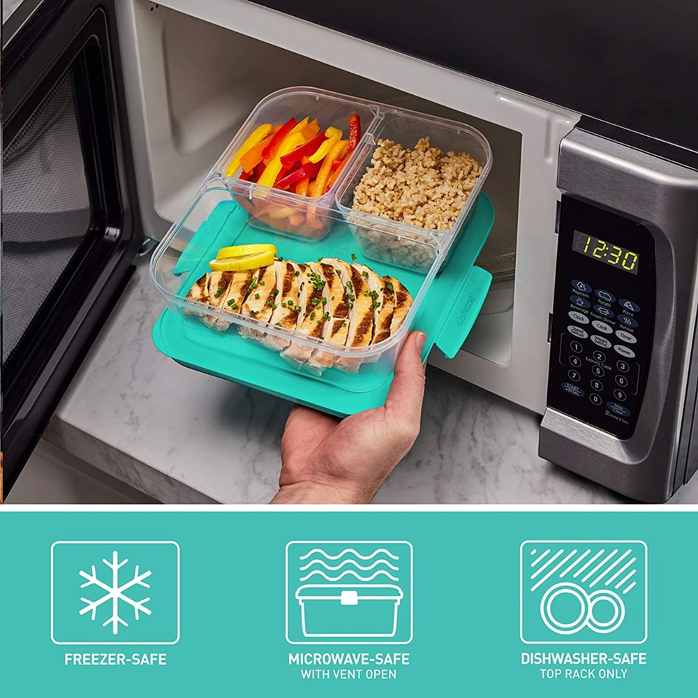 Food Storage boxes, 3 Compartments, Set of 5, SISTEMA NEST IT LARGE, 24x 19,5 x H 6,5 cm, Clear / Green in the group Storage / Kitchen storage / Food containers / Plastic at SmartaSaker.se (42201)
