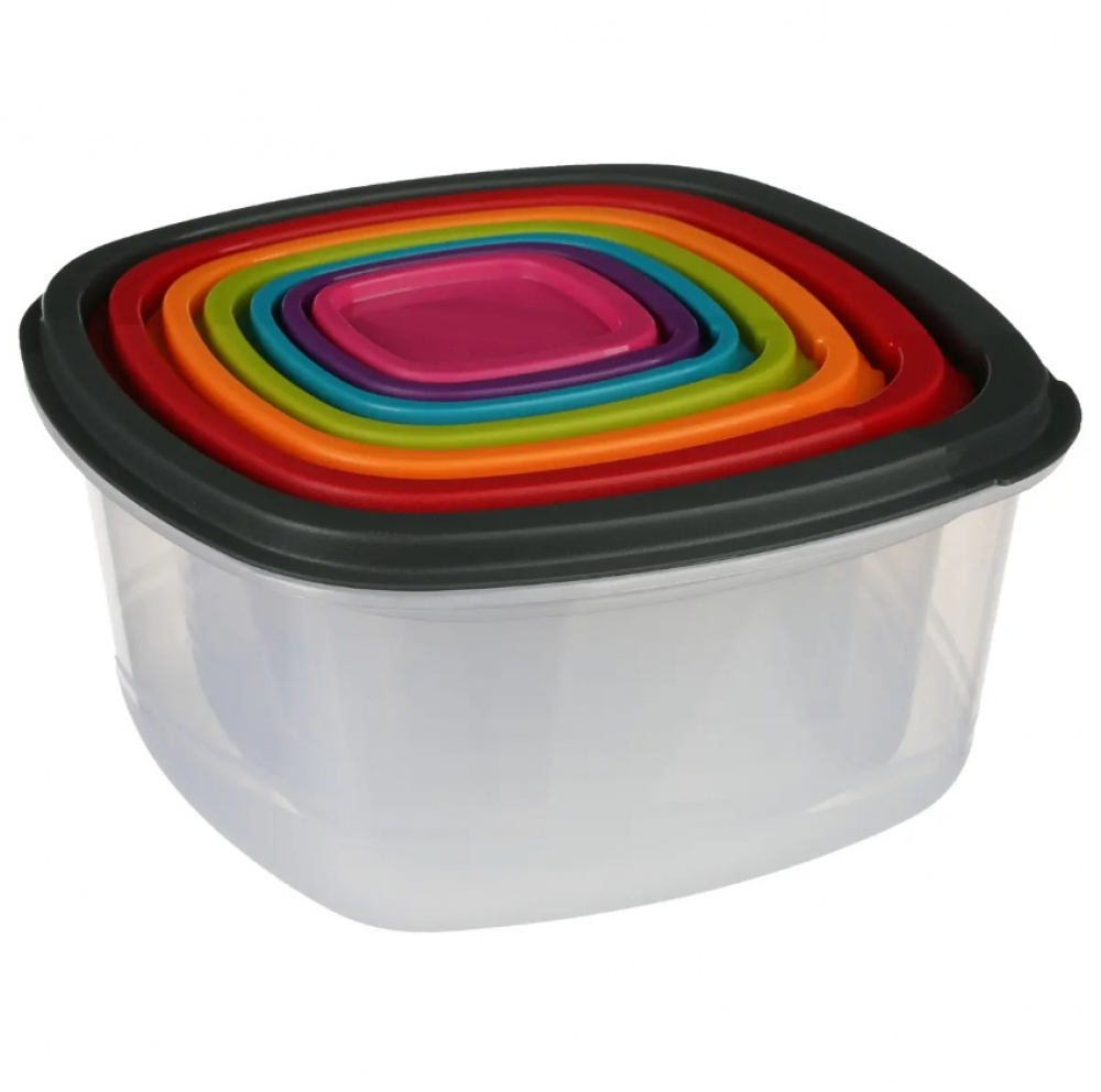 Food Storage boxes, Set of 7, SMART COLORED NEST SQUARE, Clear / Multicolored in the group Storage / Kitchen storage / Food containers / Plastic at SmartaSaker.se (42205)