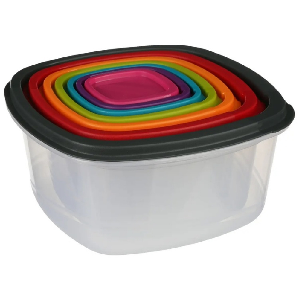 Food Storage boxes, Set of 7, SMART COLORED NEST SQUARE, Clear / Multicolored in the group Storage / Kitchen storage / Food containers / Plastic lunch boxes at SmartaSaker.se (42205)