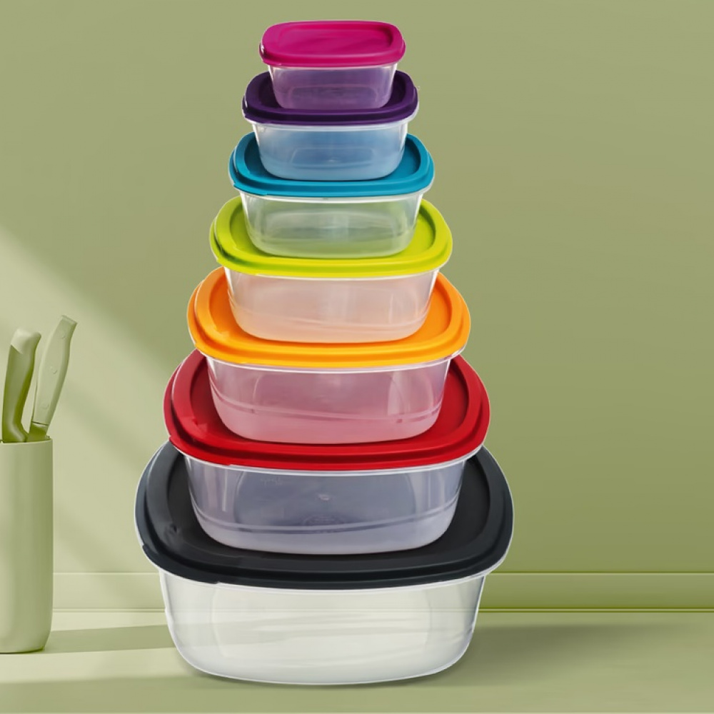 Food Storage boxes, Set of 7, SMART COLORED NEST SQUARE, Clear / Multicolored in the group Storage / Kitchen storage / Food containers / Plastic at SmartaSaker.se (42205)