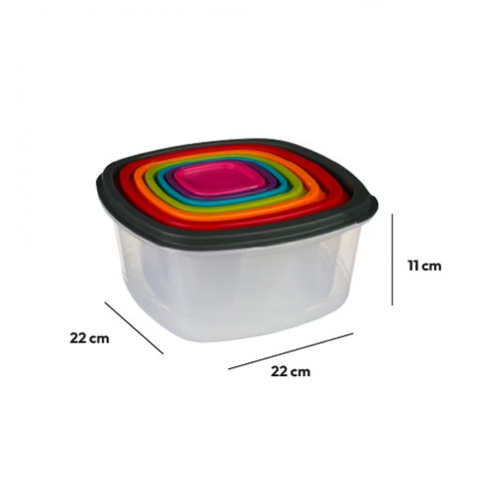 Food Storage boxes, Set of 7, SMART COLORED NEST SQUARE, Clear / Multicolored in the group Storage / Kitchen storage / Food containers / Plastic at SmartaSaker.se (42205)