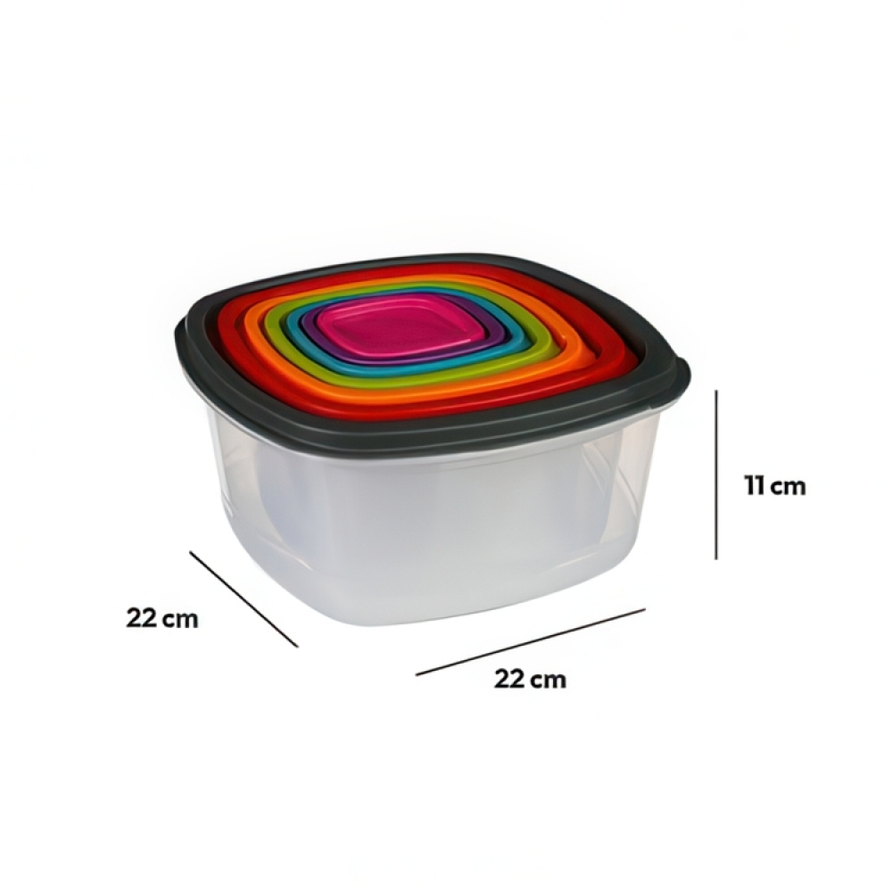 Food Storage boxes, Set of 7, SMART COLORED NEST SQUARE, Clear / Multicolored in the group Storage / Kitchen storage / Food containers / Plastic lunch boxes at SmartaSaker.se (42205)