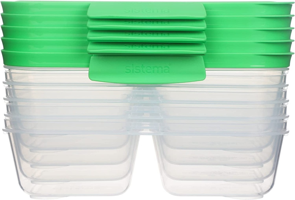 Food Storage boxes, 2 Compartments, Set of 5, SISTEMA NEST IT, 19 x 14,5 x H 5,5 cm, Clear / Green in the group Storage / Kitchen storage / Food containers / SmartStore food containers at SmartaSaker.se (42209)