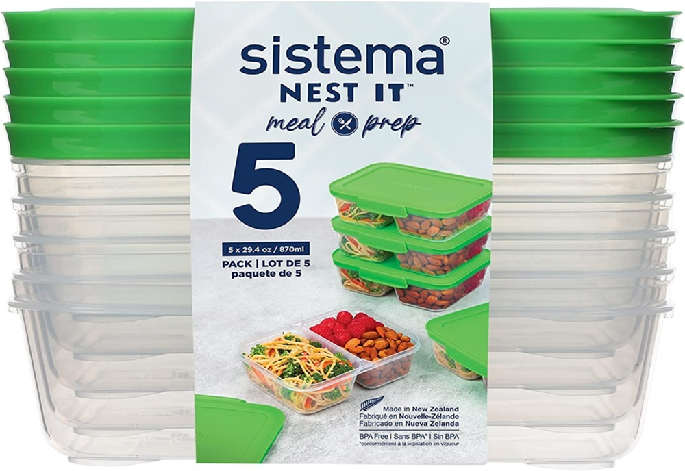 Food Storage boxes, 2 Compartments, Set of 5, SISTEMA NEST IT, 19 x 14,5 x H 5,5 cm, Clear / Green in the group Storage / Kitchen storage / Food containers / SmartStore food containers at SmartaSaker.se (42209)