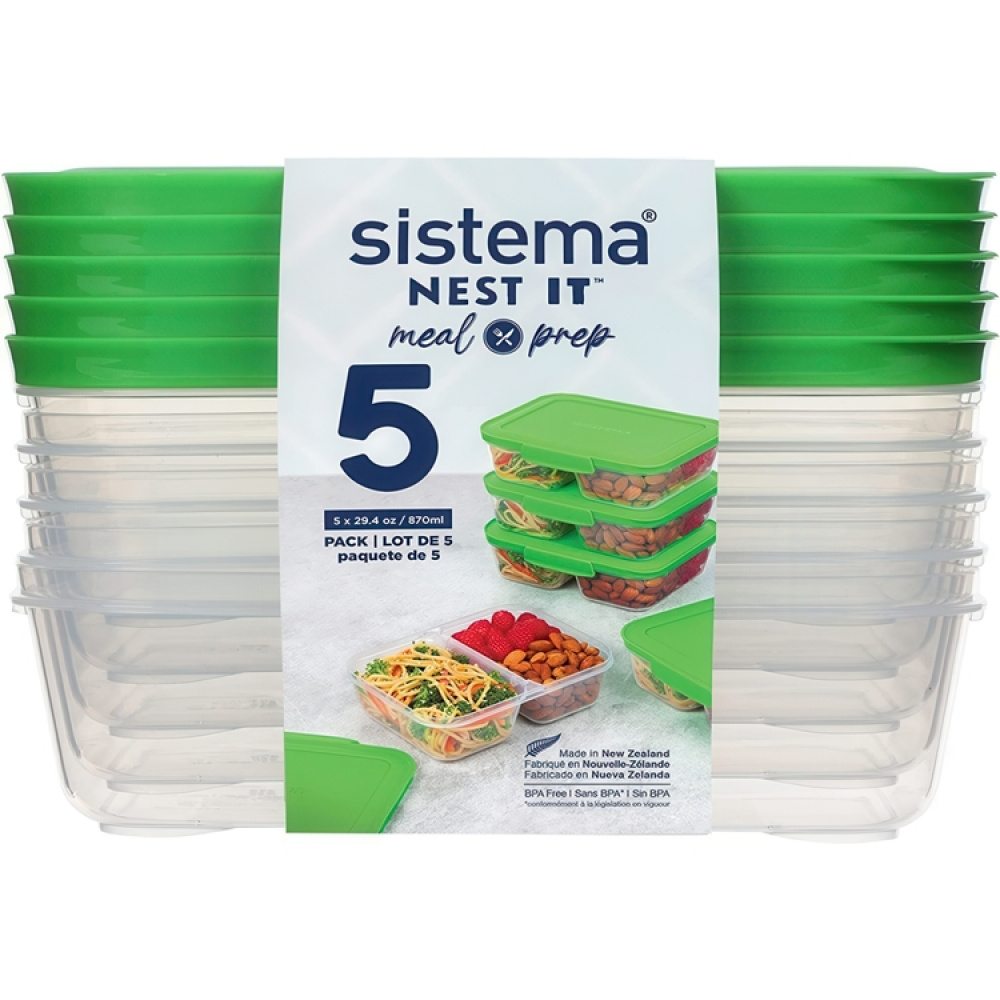 Food Storage boxes, 2 Compartments, Set of 5, SISTEMA NEST IT, 19 x 14,5 x H 5,5 cm, Clear / Green in the group Storage / Kitchen storage / Food containers / SmartStore food containers at SmartaSaker.se (42209)