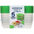Food Storage boxes, 2 Compartments, Set of 5, SISTEMA NEST IT, 19 x 14,5 x H 5,5 cm, Clear / Green Food Storage boxes, 2 Compartments, Set of 5, SISTEMA NEST IT, 19 x 14,5 x H 5,5 cm, Clear / Green