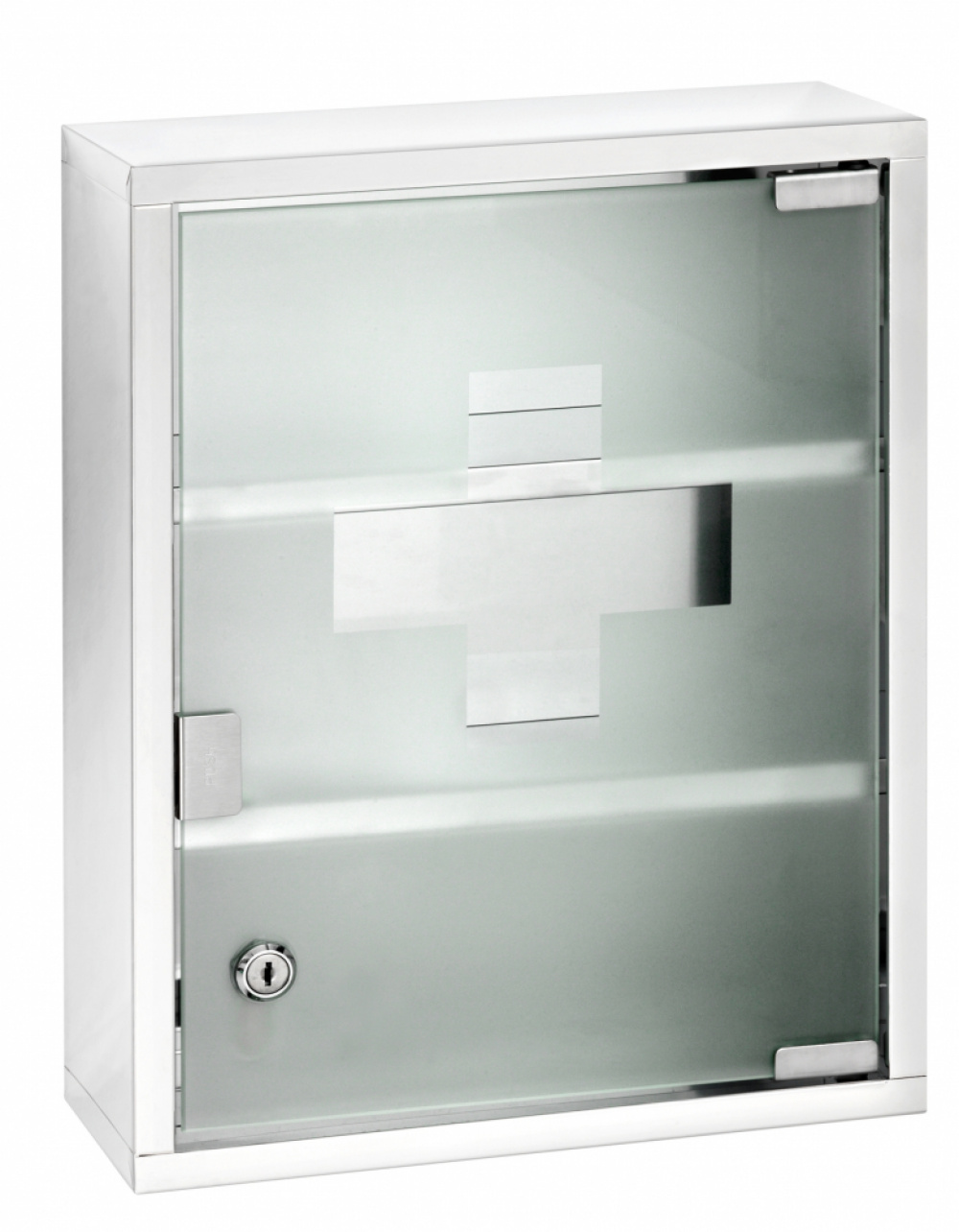 Medicine cabinet with glass door, lockable, MEDIKAMENTENSCHRANK, 30 x 12 x H 40 cm, Silver in the group Storage / Bathroom storage at SmartaSaker.se (42218)