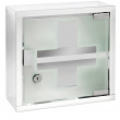 Medicine cabinet with glass door, lockable, MEDIKAMENTENSCHRANK, 25 x 12 x H 25 cm, Silver / Klar Medicine cabinet with glass door, lockable, MEDIKAMENTENSCHRANK, 25 x 12 x H 25 cm, Silver / Klar