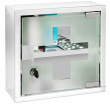 Medicine cabinet with glass door, lockable, MEDIKAMENTENSCHRANK, 25 x 12 x H 25 cm, Silver / Klar Medicine cabinet with glass door, lockable, MEDIKAMENTENSCHRANK, 25 x 12 x H 25 cm, Silver / Klar