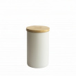 Metal Jar with Bamboo Lid, 650 ml, OPAQUE TEA POT, Ø 8 x H 13 cm, Offwhite / Nature
