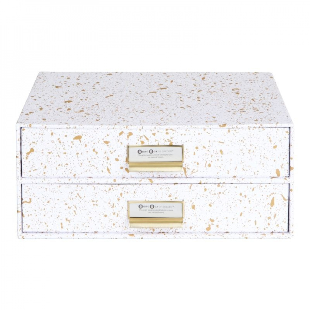 Two drawer box storage, BIGSO BIRGER, 33 x 25,5 x H 14,5 cm, White / Splash Gold in the group Storage / Storage boxes / BigSo storage boxes at SmartaSaker.se (42263-vit-splash-guld)