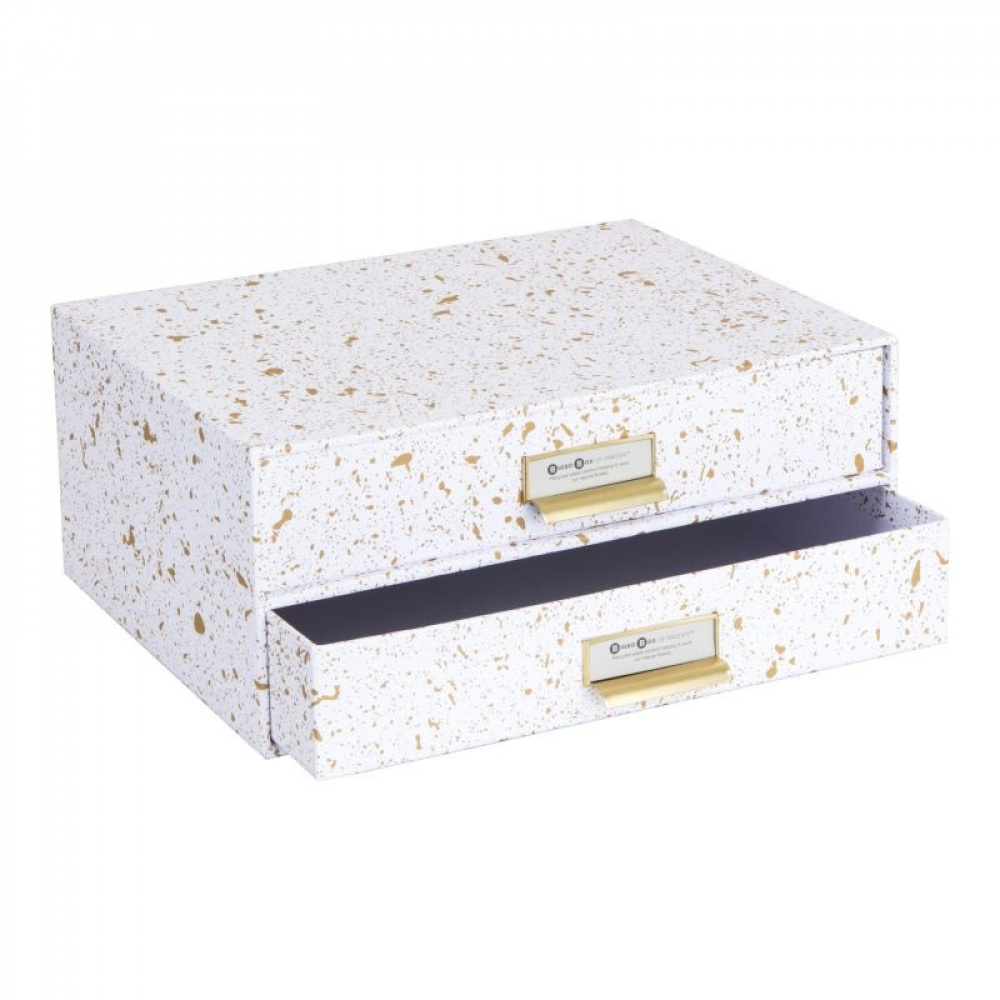 Two drawer box storage, BIGSO BIRGER, 33 x 25,5 x H 14,5 cm, White / Splash Gold in the group Storage / Storage boxes / BigSo storage boxes at SmartaSaker.se (42263-vit-splash-guld)