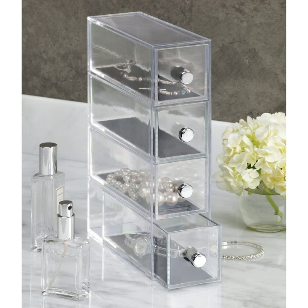 Four drawer box storage, ID CLARITY FLIP JEWELRY DRAWER, 7 x 16,5 x H 25 cm, Clear Black in the group Storage / Bathroom storage / Makeup storage at SmartaSaker.se (42264)
