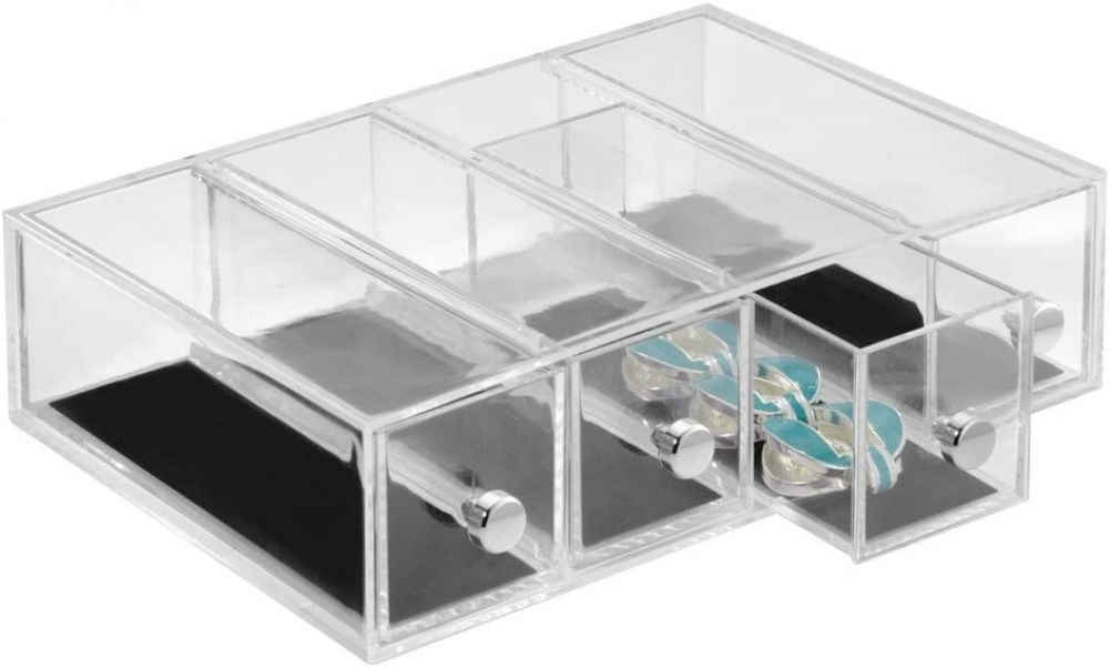 Four drawer box storage, ID CLARITY FLIP JEWELRY DRAWER, 7 x 16,5 x H 25 cm, Clear Black in the group Storage / Bathroom storage / Makeup storage at SmartaSaker.se (42264)