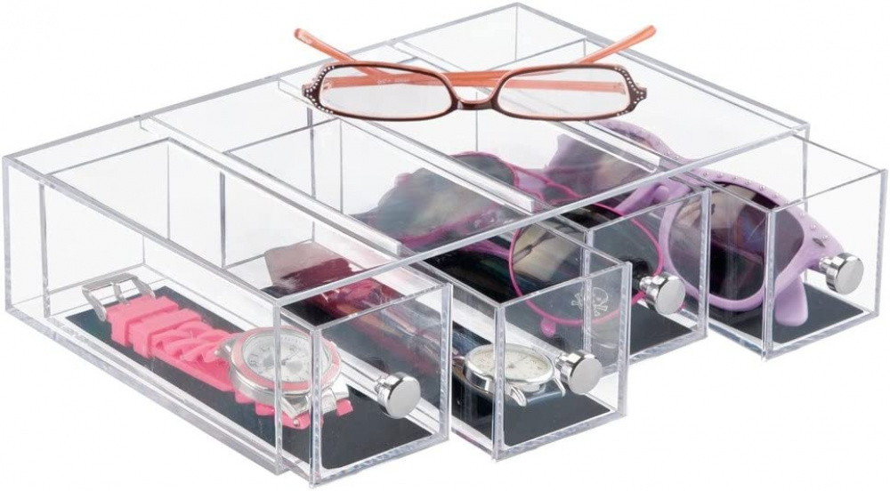 Four drawer box storage, ID CLARITY FLIP JEWELRY DRAWER, 7 x 16,5 x H 25 cm, Clear Black in the group Storage / Bathroom storage / Makeup storage at SmartaSaker.se (42264)
