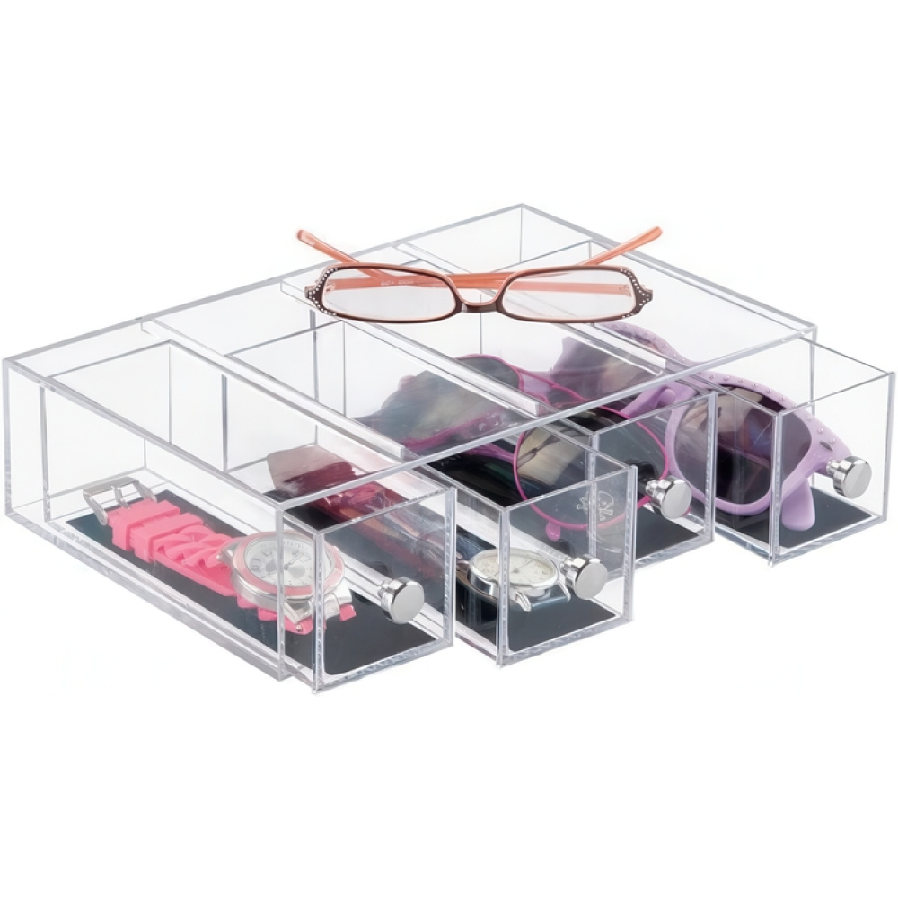 Four drawer box storage, ID CLARITY FLIP JEWELRY DRAWER, 7 x 16,5 x H 25 cm, Clear Black in the group Storage / Bathroom storage / Makeup storage at SmartaSaker.se (42264)