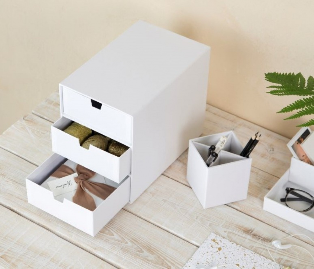 Drawer box storage, Slim, BIGSO INGRID, 25,5 x 16 x H 20,5 cm,, White in the group Storage / Storage boxes / BigSo storage boxes at SmartaSaker.se (42268)