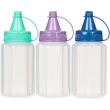 Mini bottles for sauce, 35 ml, Set of 3, SAUCE TO GO, Ø3,4 x H8 cm, Purple / Turquoise / Blue Mini bottles for sauce, 35 ml, Set of 3, SAUCE TO GO, Ø3,4 x H8 cm, Purple / Turquoise / Blue