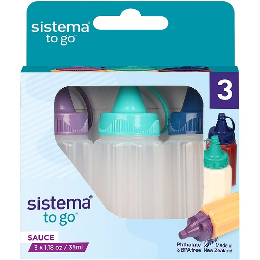 Mini bottles for sauce, 35 ml, Set of 3, SAUCE TO GO, Ø3,4 x H8 cm, Purple / Turquoise / Blue in the group Storage / Kitchen storage / Food containers at SmartaSaker.se (42270)