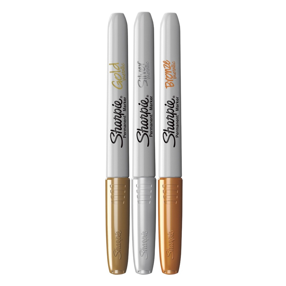 Markers, Permanent, Fine Tip, SHARPIE METALLIC, Pack of 3, Silver, gold, bronze in the group Storage / Office supplies at SmartaSaker.se (42297)