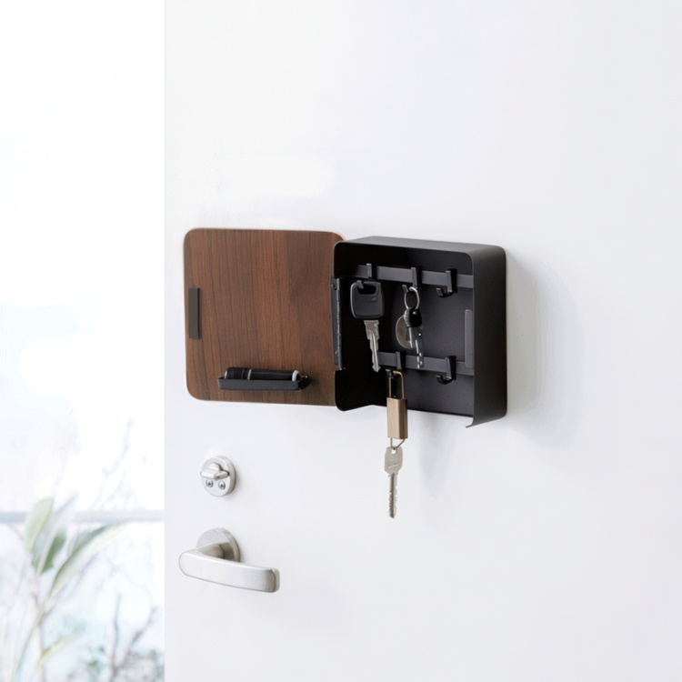 Key Cabinet, Magnetic, RIN SQUARE, Yamazaki, 16 x 16 cm, Black / Brown in the group Storage at SmartaSaker.se (42313)