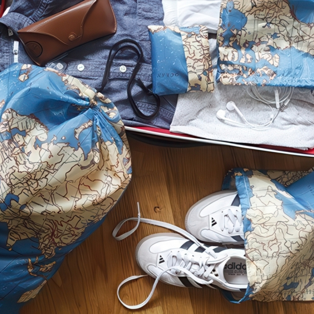 Travel Storage, Travel bag set, 4-pack, AROUND THE WORLD, Kikkerland, Blue in the group Storage / Travel storage / Packing cubes at SmartaSaker.se (42325)