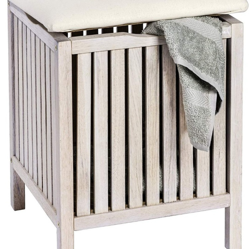 Stool in walnut with storage, NORWAY, 39 x 39 x H 52cm, Natural white / off white in the group Storage / Bathroom storage at SmartaSaker.se (42330)