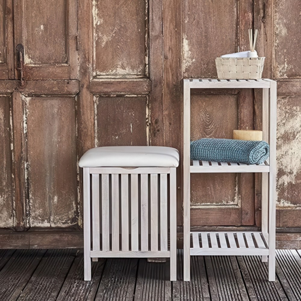 Stool in walnut with storage, NORWAY, 39 x 39 x H 52cm, Natural white / off white in the group Storage / Bathroom storage at SmartaSaker.se (42330)