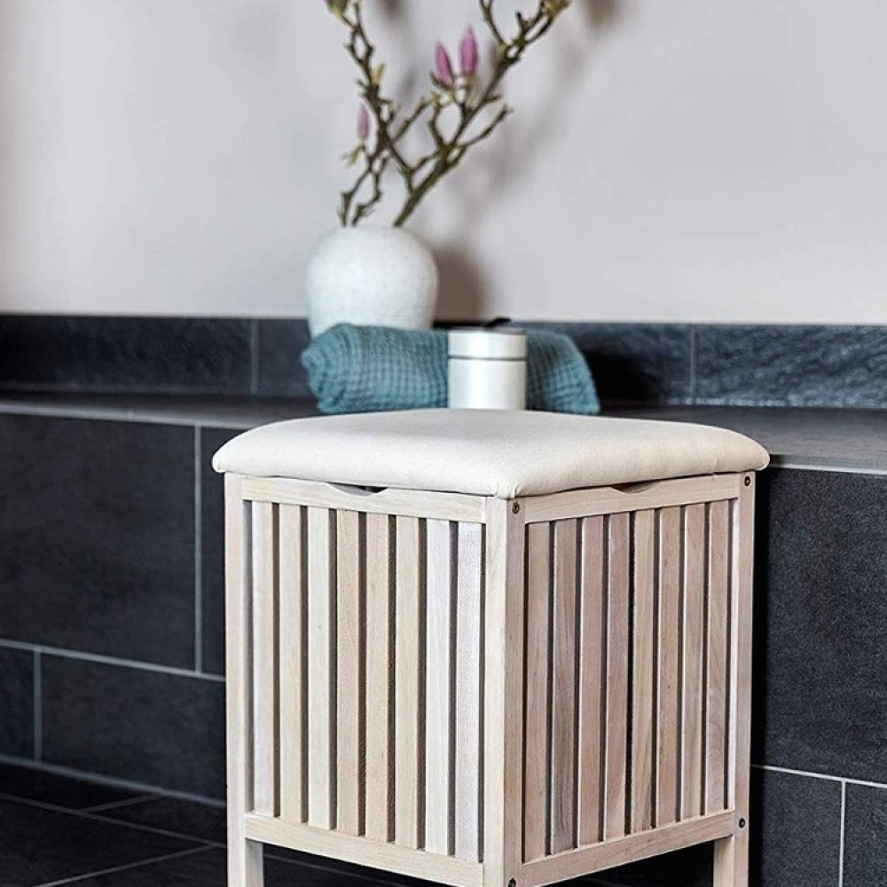 Stool in walnut with storage, NORWAY, 39 x 39 x H 52cm, Natural white / off white in the group Storage / Bathroom storage at SmartaSaker.se (42330)