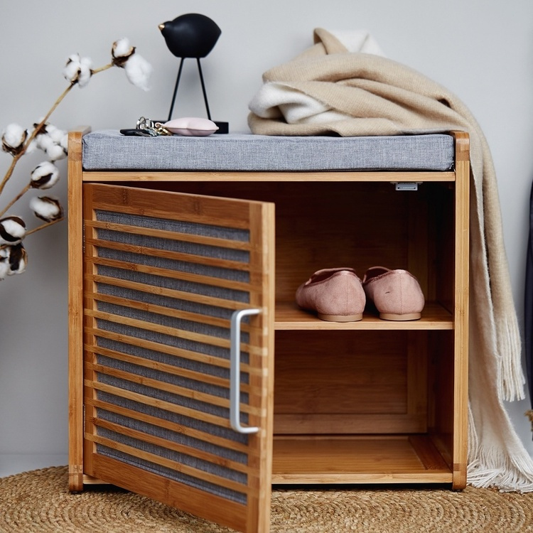 Stool in bamboo with storage, BAHRI, 50 x 33 x H 45 cm, brown / grey in the group Storage / Hallway storage at SmartaSaker.se (42332)