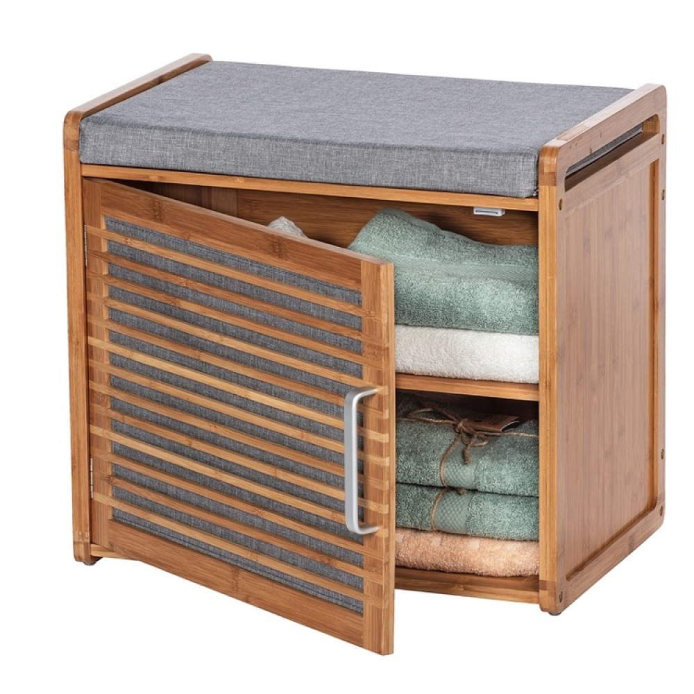 Stool in bamboo with storage, BAHRI, 50 x 33 x H 45 cm, brown / grey in the group Storage / Hallway storage at SmartaSaker.se (42332)