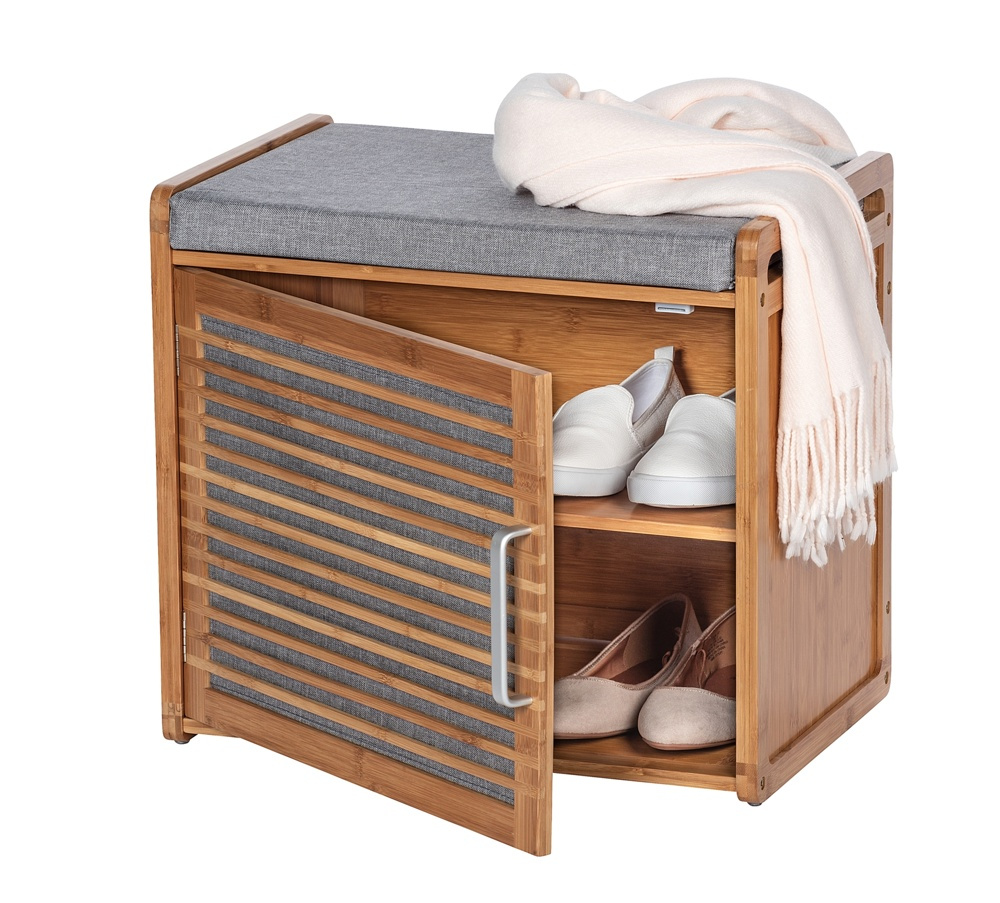 Stool in bamboo with storage, BAHRI, 50 x 33 x H 45 cm, brown / grey in the group Storage / Hallway storage at SmartaSaker.se (42332)