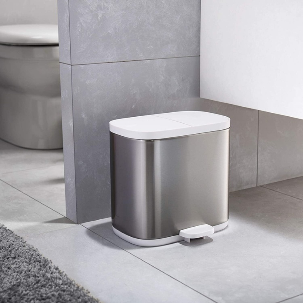 Bin, Two Compartments, SPLIT STEEL RECYCLER, 6 Litres, Joseph Joseph, Silver / White in the group Storage / Cleaning and waste sorting / Waste sorting at SmartaSaker.se (42383)