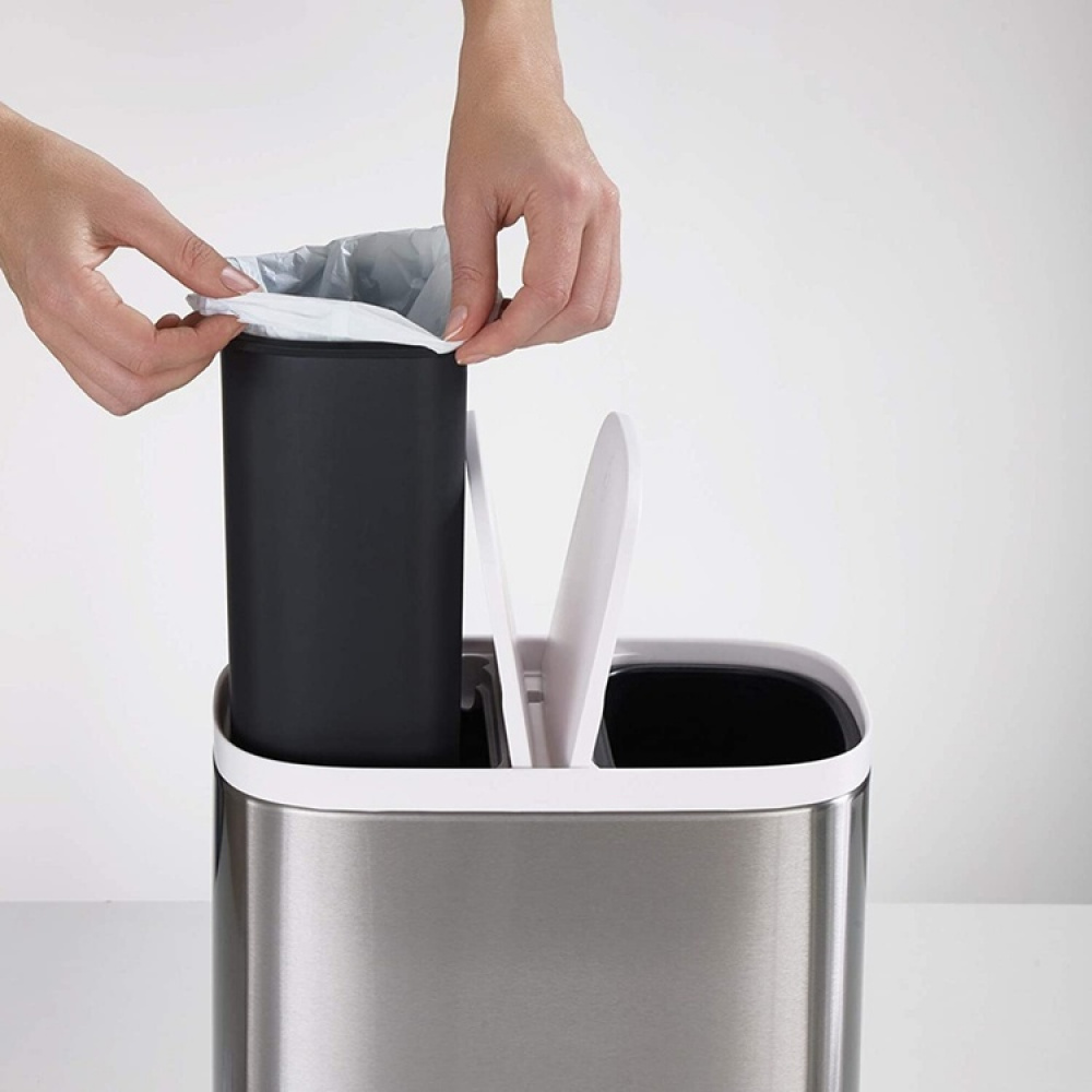 Bin, Two Compartments, SPLIT STEEL RECYCLER, 6 Litres, Joseph Joseph, Silver / White in the group Storage / Cleaning and waste sorting / Waste sorting at SmartaSaker.se (42383)