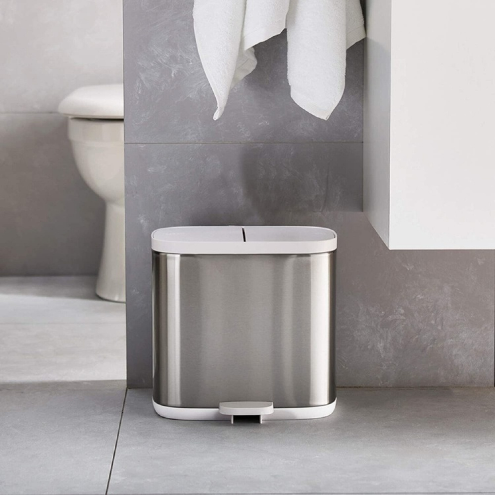 Bin, Two Compartments, SPLIT STEEL RECYCLER, 6 Litres, Joseph Joseph, Silver / White in the group Storage / Cleaning and waste sorting / Waste sorting at SmartaSaker.se (42383)
