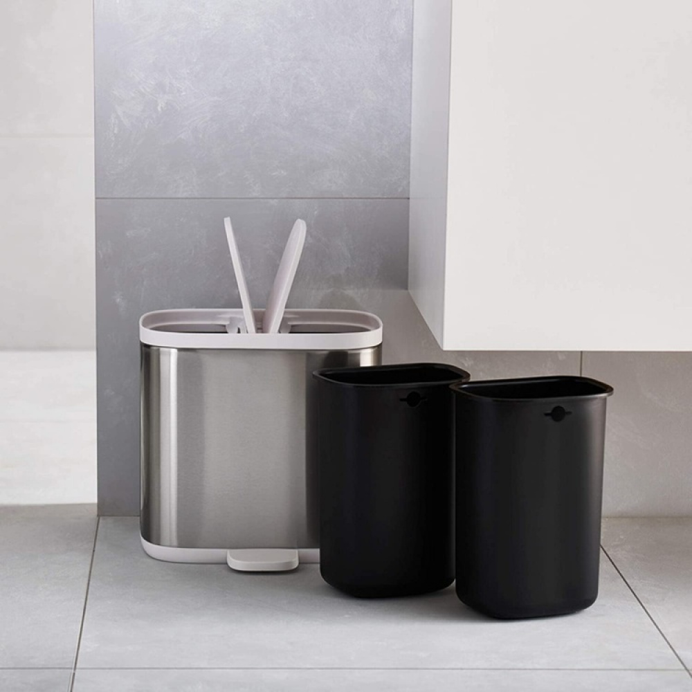Bin, Two Compartments, SPLIT STEEL RECYCLER, 6 Litres, Joseph Joseph, Silver / White in the group Storage / Cleaning and waste sorting / Waste sorting at SmartaSaker.se (42383)