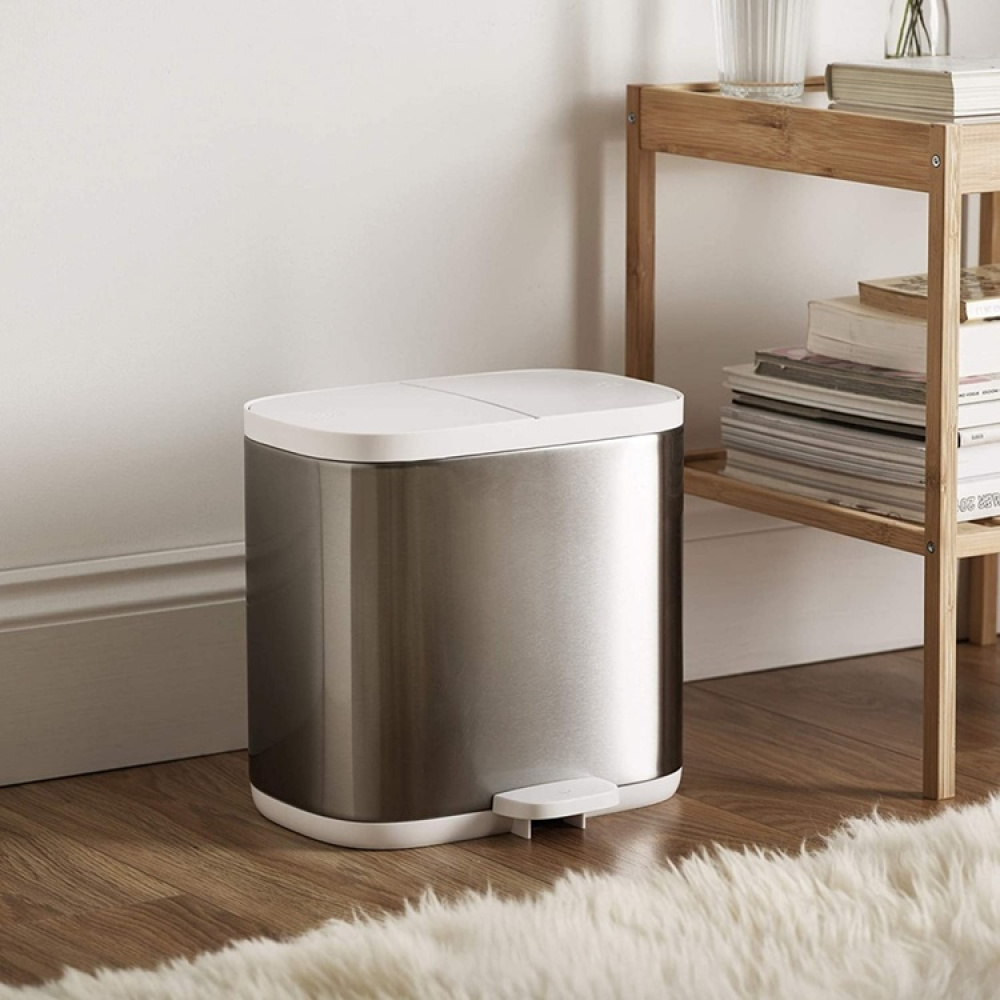 Bin, Two Compartments, SPLIT STEEL RECYCLER, 6 Litres, Joseph Joseph, Silver / White in the group Storage / Cleaning and waste sorting / Waste sorting at SmartaSaker.se (42383)