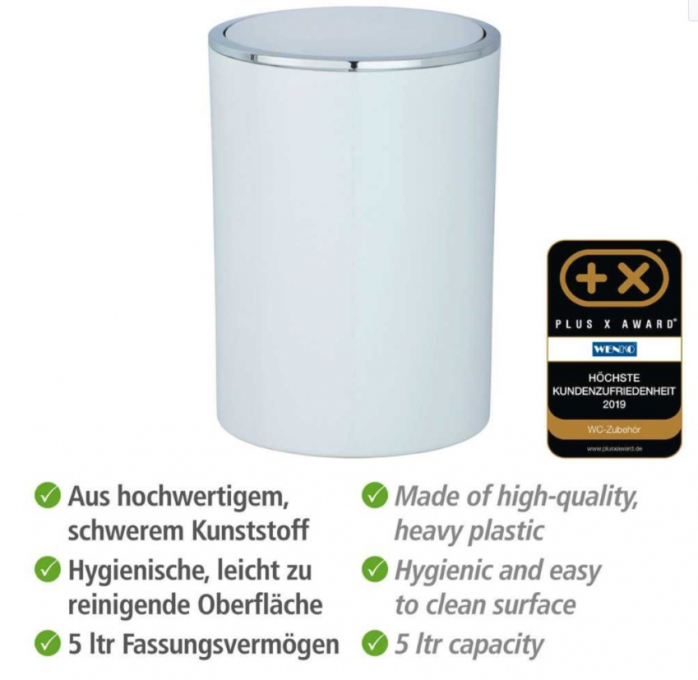 Trash can with tilt lid, 5 L, INCA, Ø18,5 x H 25,5 cm, White / Silver in the group Storage / Bathroom storage / Waste bins at SmartaSaker.se (42384)