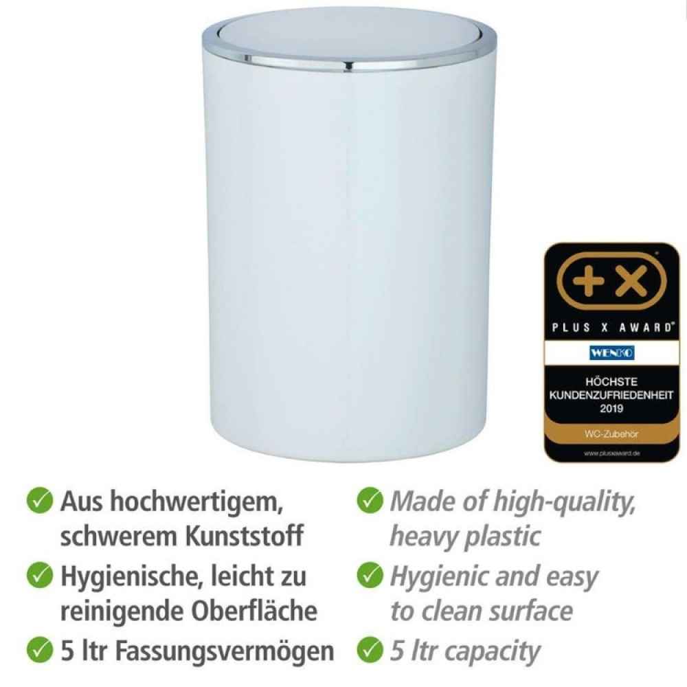 Trash can with tilt lid, 5 L, INCA, Ø18,5 x H 25,5 cm, White / Silver in the group Storage / Bathroom storage / Waste bins at SmartaSaker.se (42384)