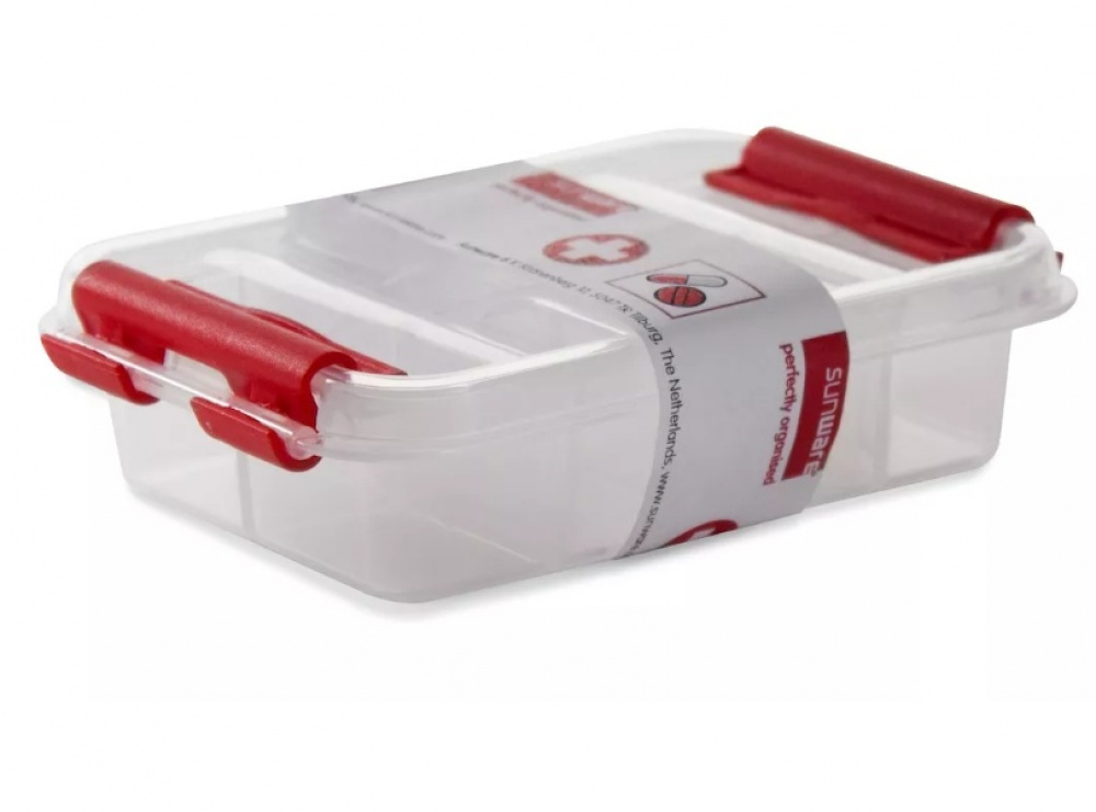 Small box, 8 compartments, FIRST AID PILL ORGANIZER, 12 x 7,7 x H 3 cm, Clear / Red in the group Storage / Bathroom storage at SmartaSaker.se (42417)