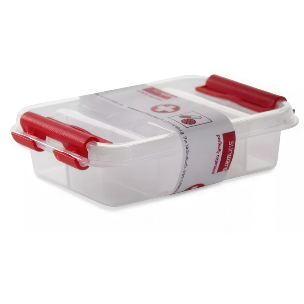 Small box, 8 compartments, FIRST AID PILL ORGANIZER, 12 x 7,7 x H 3 cm, Clear / Red in the group Storage / Bathroom storage at SmartaSaker.se (42417)