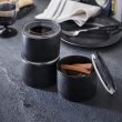 Ceramic Canister with lid, YAMAZAKI TOWER SMALL CANISTER, Ø 10,5 x H 7 cm, Black / Transparent Ceramic Canister with lid, YAMAZAKI TOWER SMALL CANISTER, Ø 10,5 x H 7 cm, Black / Transparent