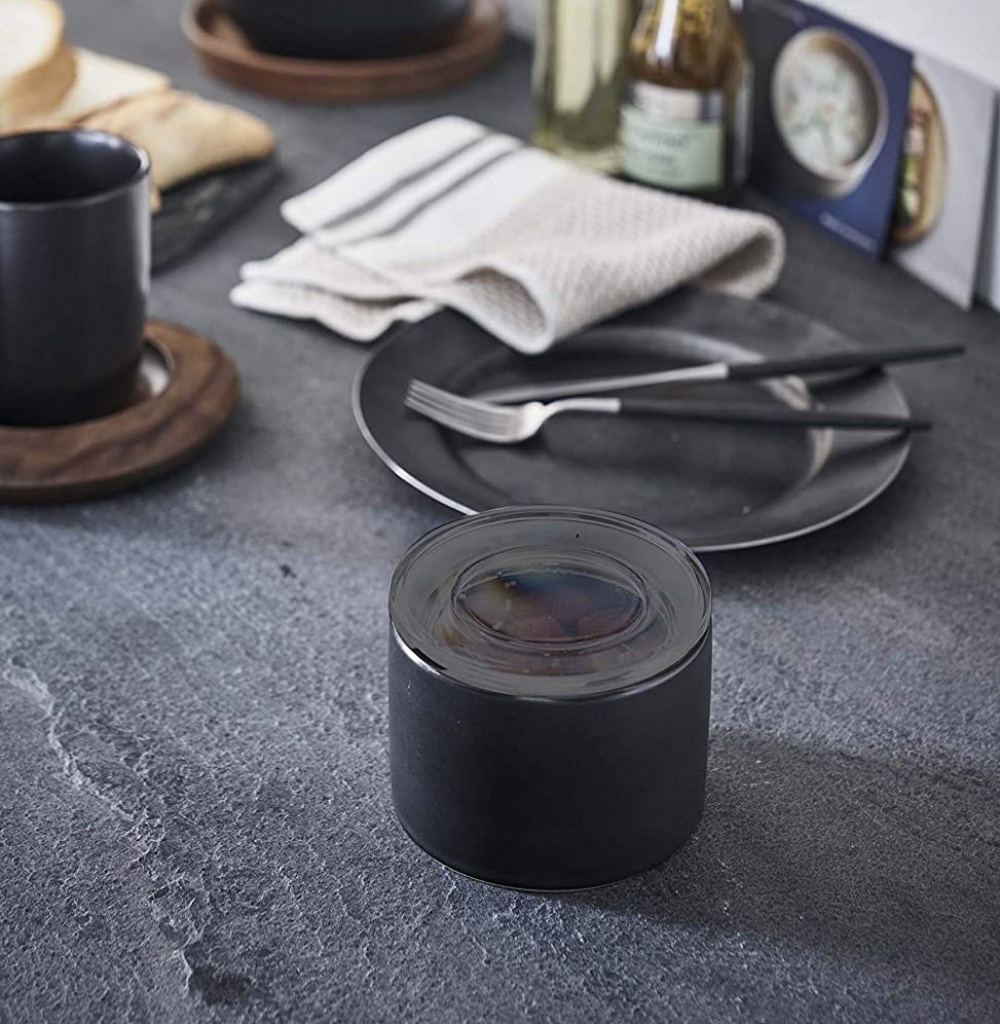 Ceramic Canister with lid, YAMAZAKI TOWER SMALL CANISTER, Ø 10,5 x H 7 cm, Black / Transparent in the group Storage / Kitchen storage / Storage bins and jars at SmartaSaker.se (42429)