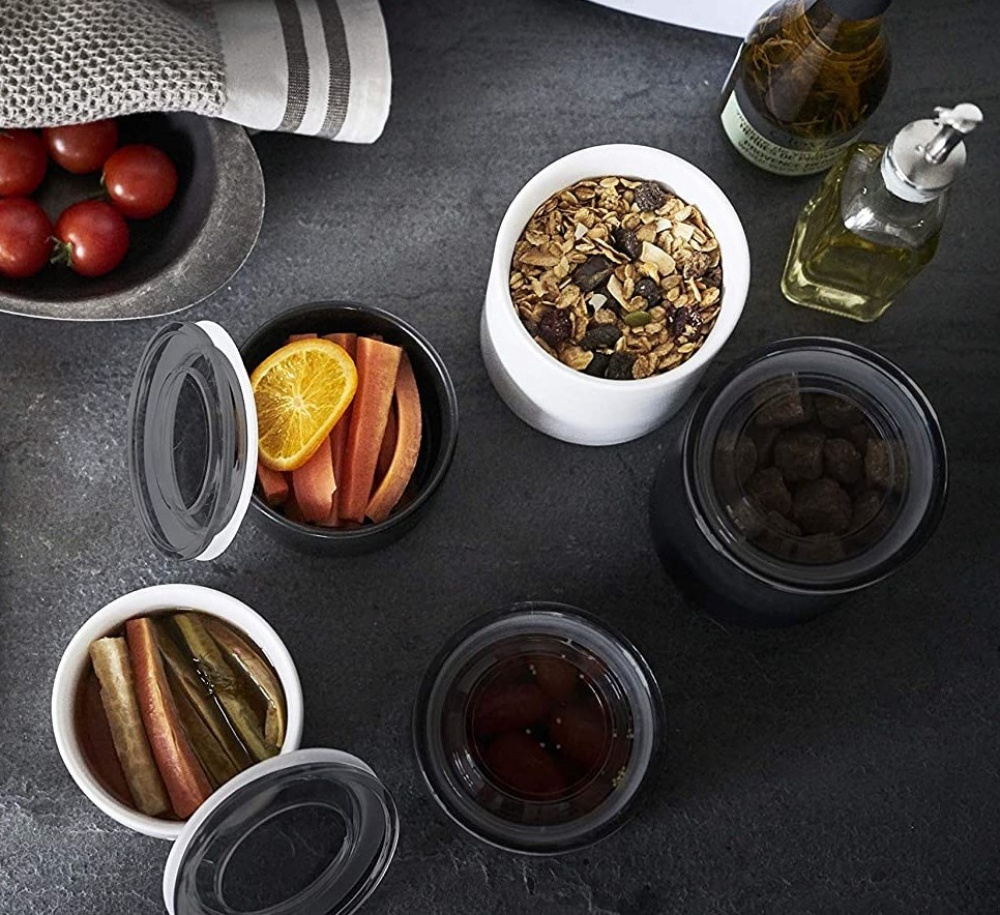 Ceramic Canister with lid, YAMAZAKI TOWER SMALL CANISTER, Ø 10,5 x H 7 cm, Black / Transparent in the group Storage / Kitchen storage / Storage bins and jars at SmartaSaker.se (42429)