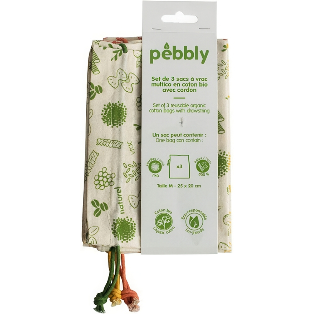 Bags for Food storage, Organic Cotton, Set of 3,ZERO WASTE BAGS MEDIUM, 20 x H 25 cm, Beige in the group Storage / Kitchen storage at SmartaSaker.se (42442)