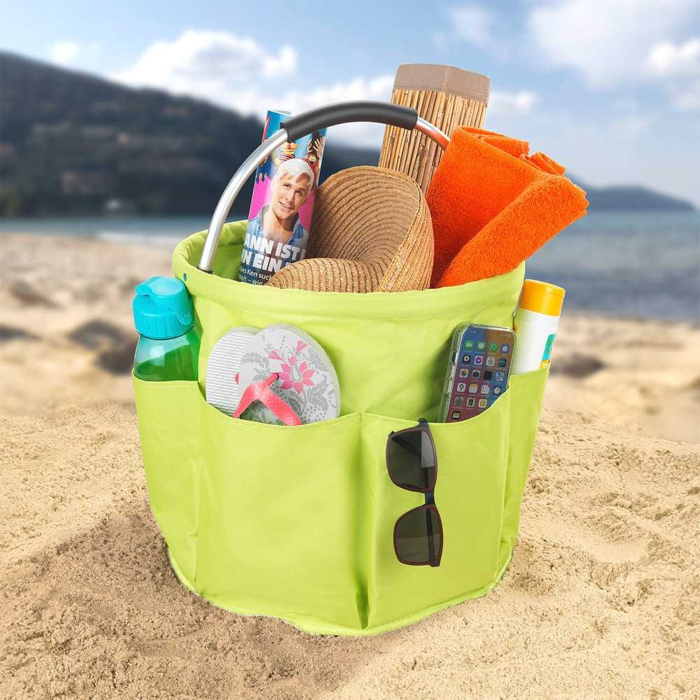 Round Basket with pockets, Super light, UNIVERSAL CADDY XL, Ø 35 x H 35 cm, Lime green in the group Storage / Storage room and garage / Baskets and buckets at SmartaSaker.se (42480)